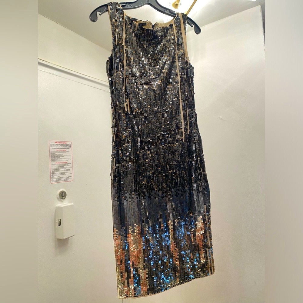 Alice + Olivia Gold & Brown Sequin Semi-Distressed Dress